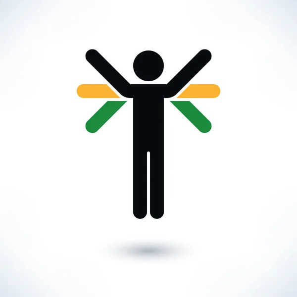 Color sign people (man\'s figure) with many hands in flat style