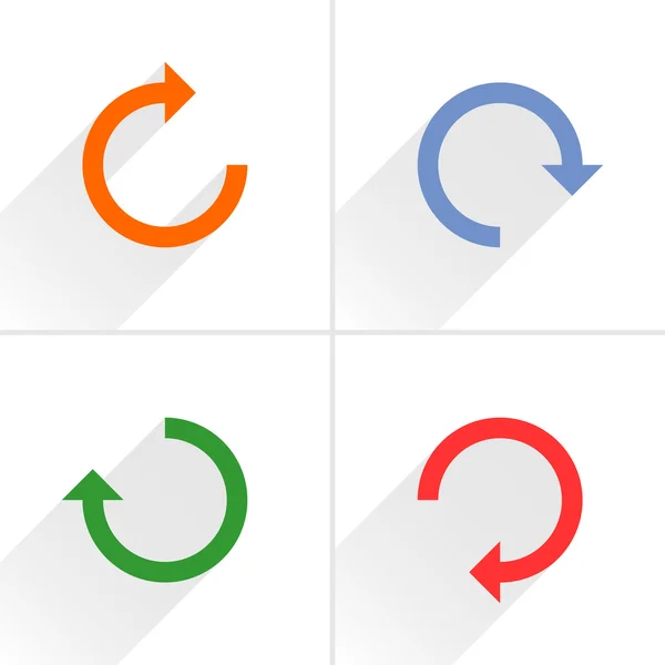 4 Pfeil-Symbol. wiederholen, neu laden, aktualisieren, drehen, Zeichen zurücksetzen. — Stockvektor