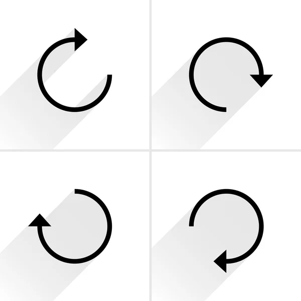 4 Pfeilsymbole aktualisieren, drehen, zurücksetzen, wiederholen, Zeichen neu laden — Stockvektor