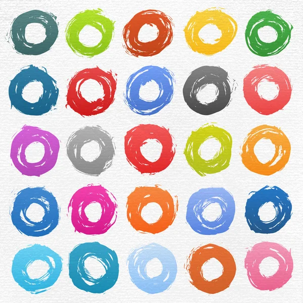 25 circle form colored brush stroke — Stock Vector