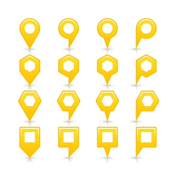黄色地图别针标志缎面位置图标与灰色阴影 — 图库矢量图片