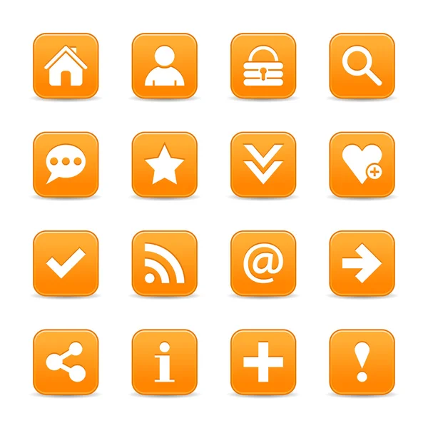 16 icono web naranja con signo básico y soltar sombra — Vector de stock