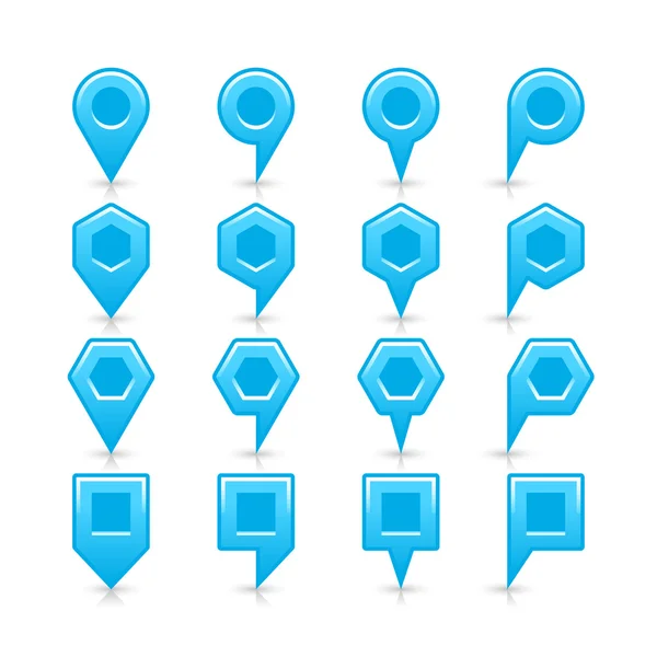 Icono de pin de mapa de color azul signo de ubicación de satén con espacio de copia vacío — Vector de stock