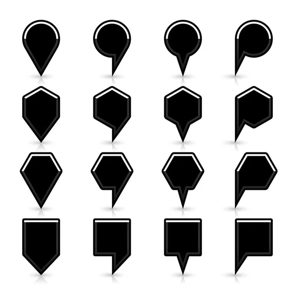 16 map pins sign location icon with gray shadow and reflection in flat style — Stock Vector