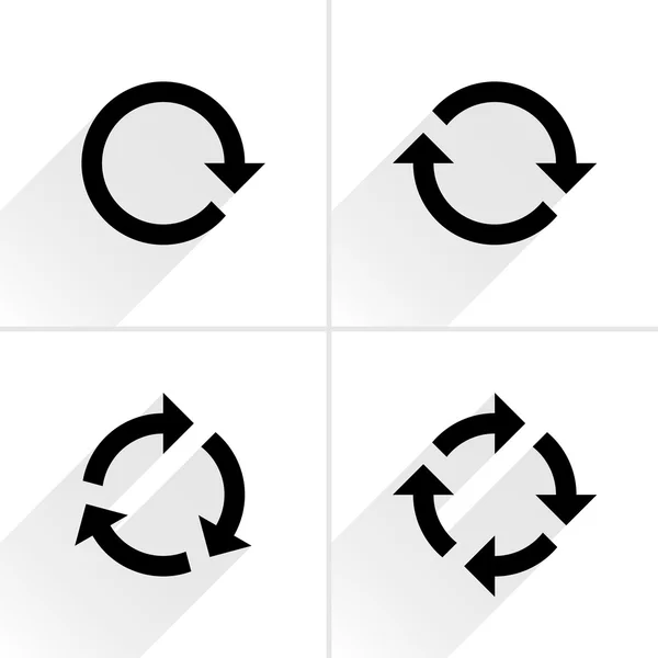 4 pijl pictogram vernieuwen, rotatie, reset, herhalen, herladen teken reeks — Stockvector