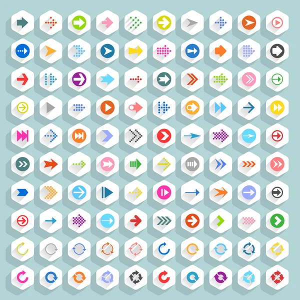 100 flecha iconos planos conjunto — Vector de stock