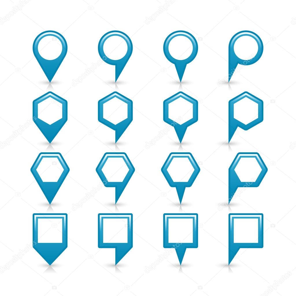 Blue color map pin icon satin location sign with empty copy space