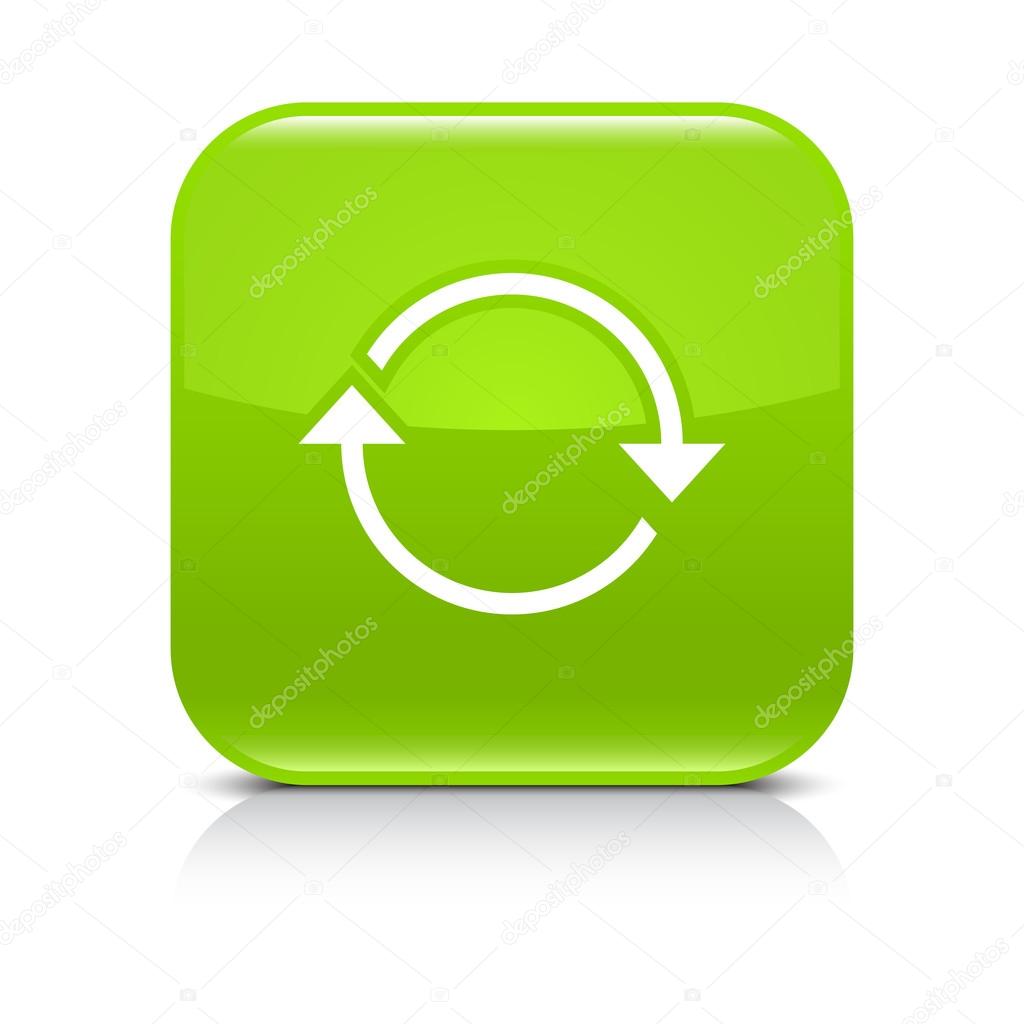 Green icon with white arrow repeat, reload, refresh, rotation sign.