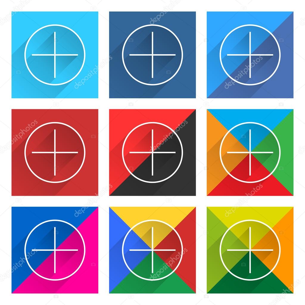 9 popular social network web icon set with plus adding sign