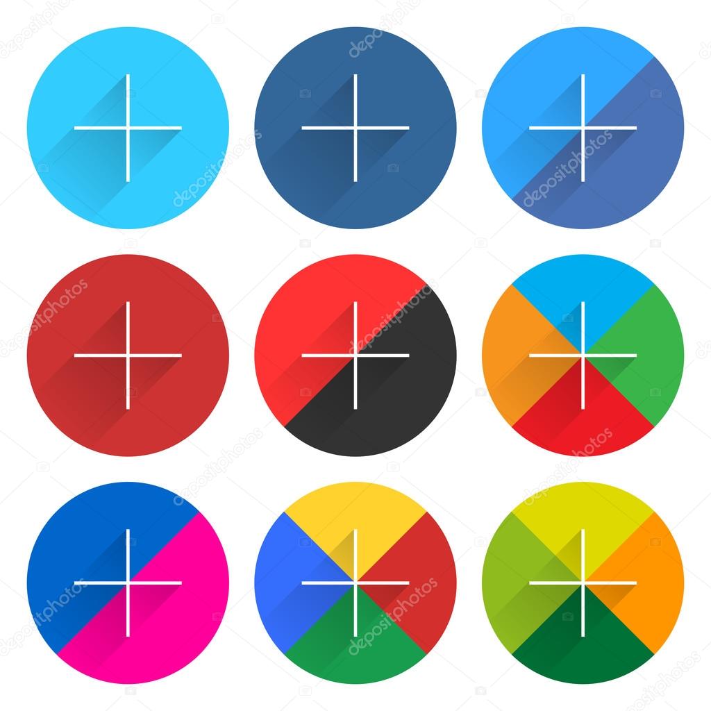 9 popular social network icon set with plus sign in circle