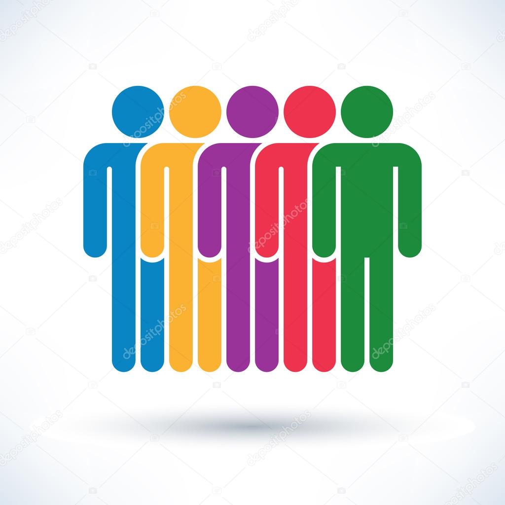 Colored  people (men figure) with gray drop shadow isolated on white background in simple flat style. Graphic clip-art design elements save in vector illustration 8 eps