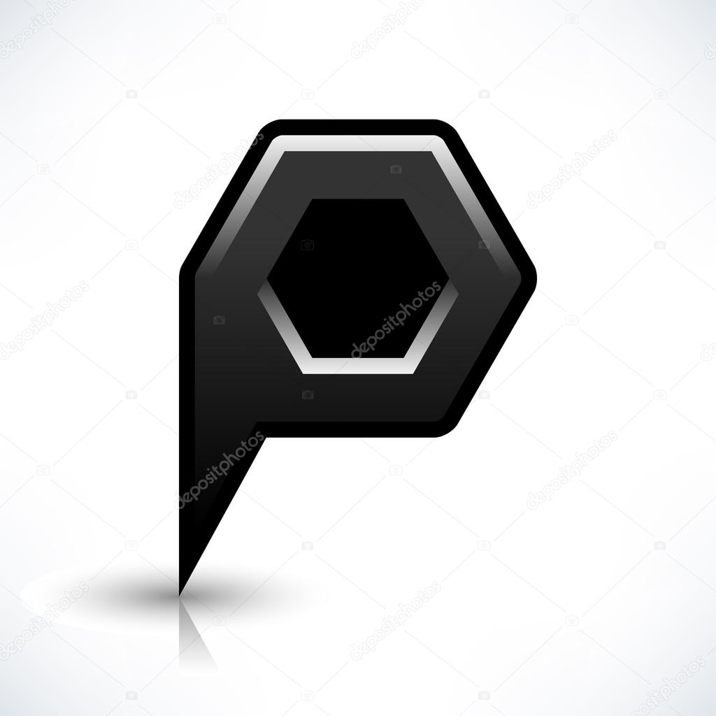 Black map pin location sign rounded polygon shape icon
