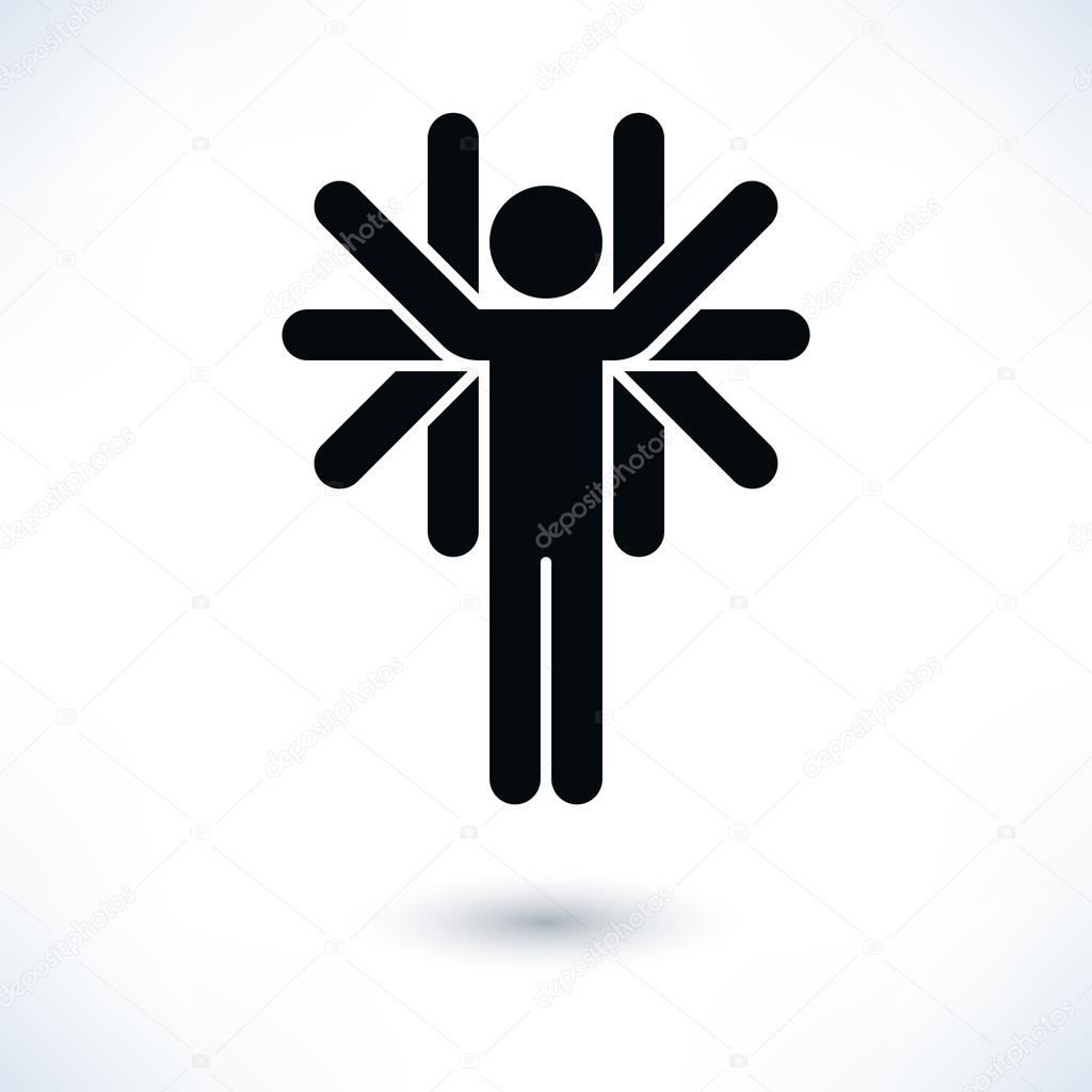 Black logotype people (man's figure) with many hands in flat style.