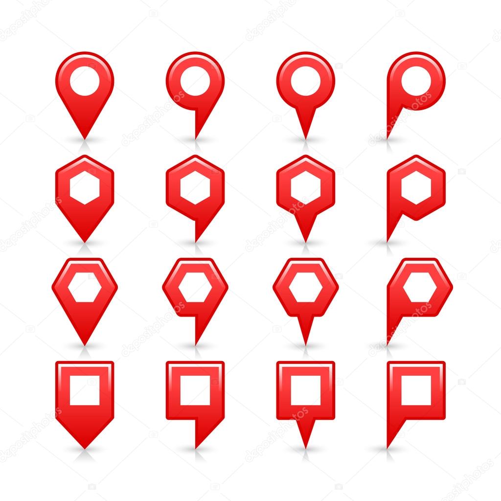 Red color map pin icon satin location sign with empty copy space