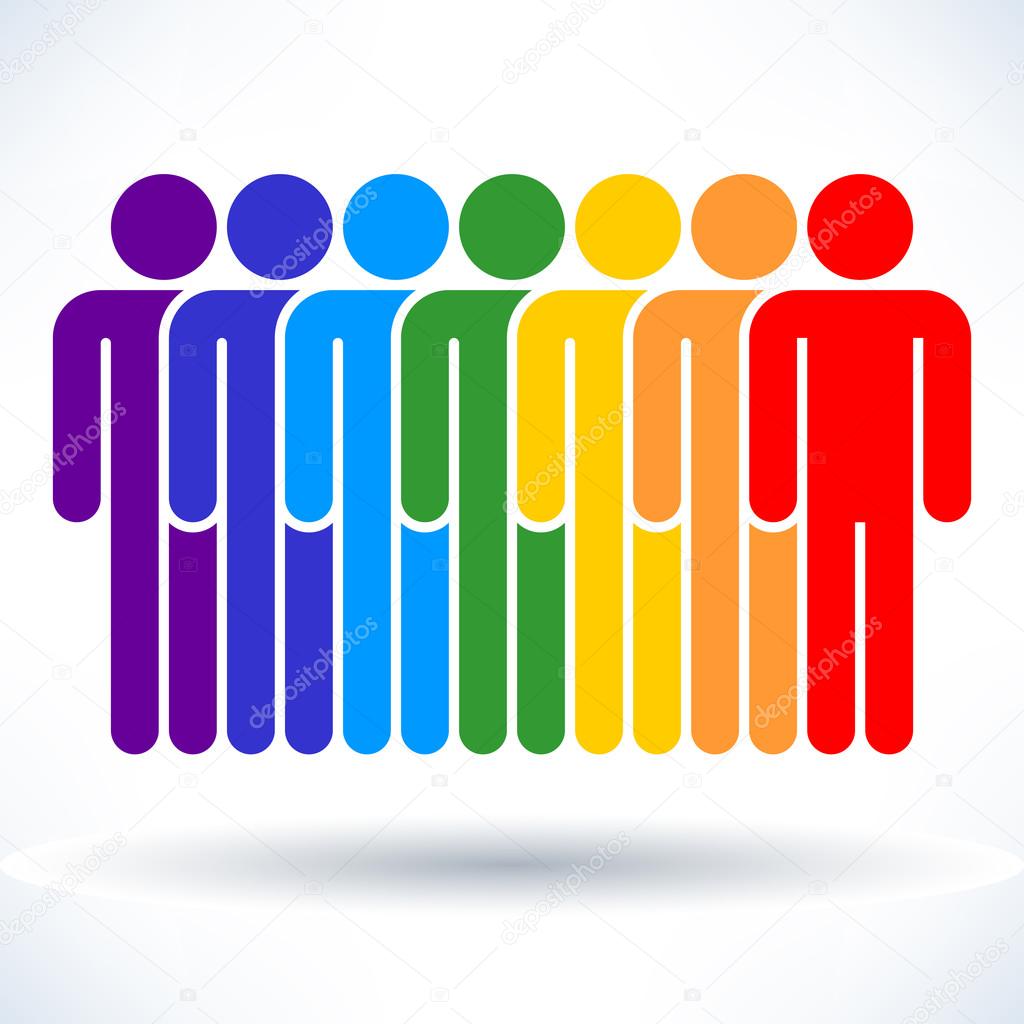 Colored  people (men figure) with gray drop shadow isolated on white background in simple flat style. Graphic clip-art design elements save in vector illustration 8 eps