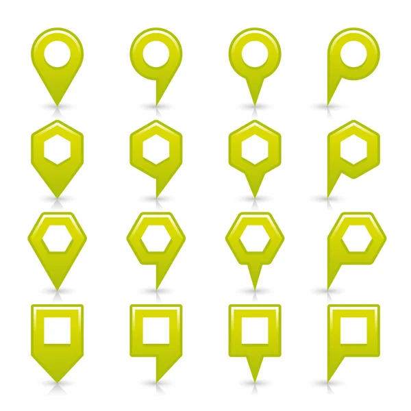 Icono de pin de mapa de color verde signo de ubicación satinado con espacio de copia vacío — Vector de stock