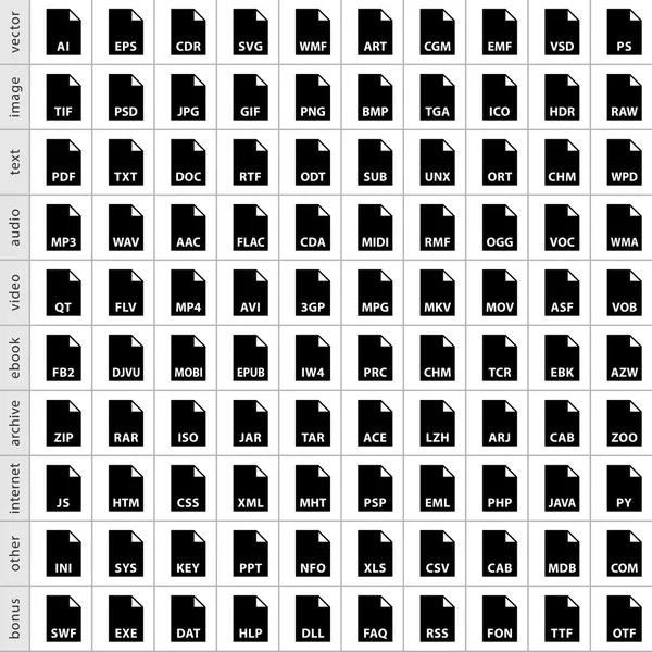 100 types de fichiers icônes — Image vectorielle