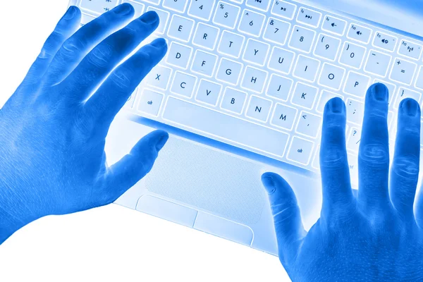 Laptop-val üres szóközt gombot Hands. — Stock Fotó