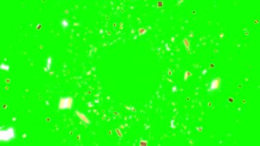 Yeşil arka planda izole edilmiş uçan altın konfeti. 4k çözünürlükte 3840 x 2160 px).