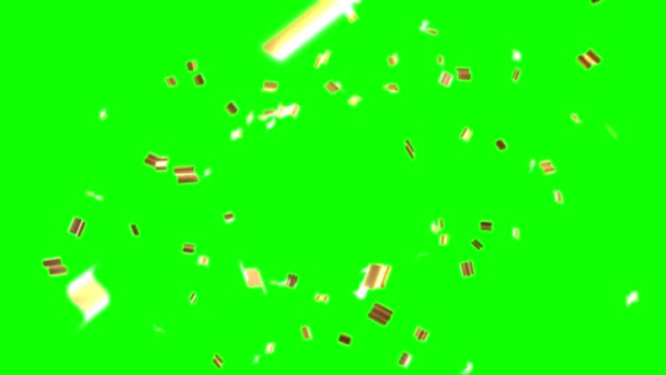 Létající Zlaté Konfety Izolované Zeleném Pozadí Animace Rozlišení 3840 2160 — Stock video