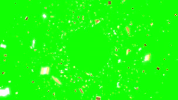 Πετώντας Χρυσά Κομφετί Απομονώνονται Πράσινο Φόντο Animation Ανάλυση 3840 2160 — Αρχείο Βίντεο