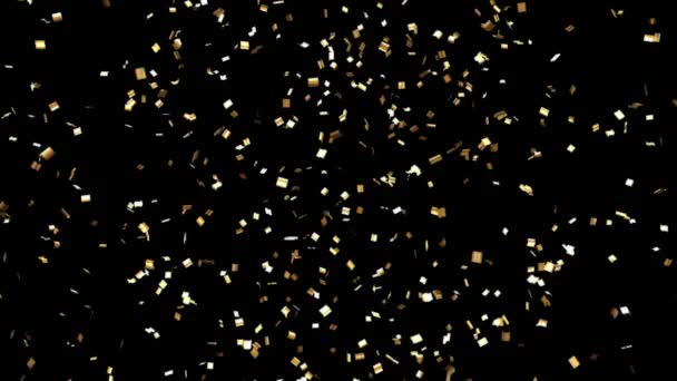 Летающие Золотые Конфетти Черном Фоне Концепция Вечеринки Анимация Разрешении 3840 — стоковое видео