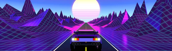Violet Pink Retro Futuristic Design Car Road — Stock Photo, Image
