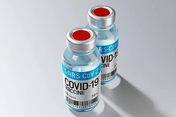 Covid Sars Cov Coronavirus Vaccine Ampuller Isoleret Grå Baggrund Illustration Royaltyfrie stock-fotos