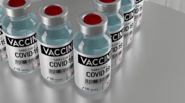 Covid-19 / SARS-CoV-2 / coronavirus aşı ampulleri - salgınla savaşmak gibi konular için harika - 4K animasyon (3840x2160 px), 3D canlandırma.