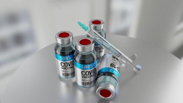 Covid Sars Cov Coronavirus Ampollas Vacuna Jeringa Ideal Para Temas — Vídeo de stock
