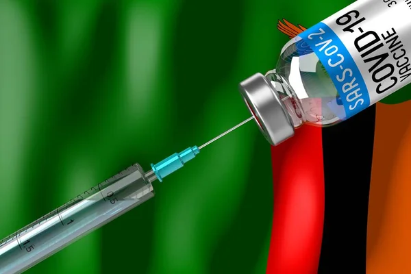 Covid Sars Cov Program Vaksinasi Coronavirus Zambia Vial Dan Syringe — Stok Foto