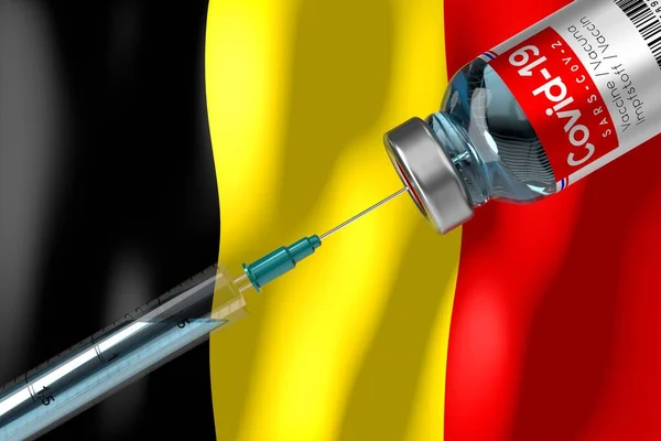 Covid Sars Cov Coronavirus Vaccinationsprogram Belgien Hætteglas Sprøjte Illustration - Stock-foto