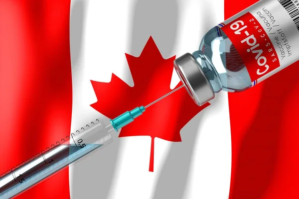 Covid Sars Cov Programma Vaccinazione Contro Coronavirus Canada Flaconcino Siringa — Foto Stock