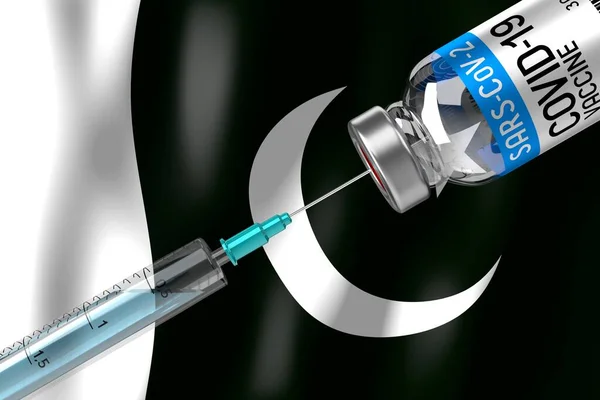 Covid Sars Cov Coronavirus Vaccination Programme Pakistan Vial Syringe Illustration — Stock Photo, Image