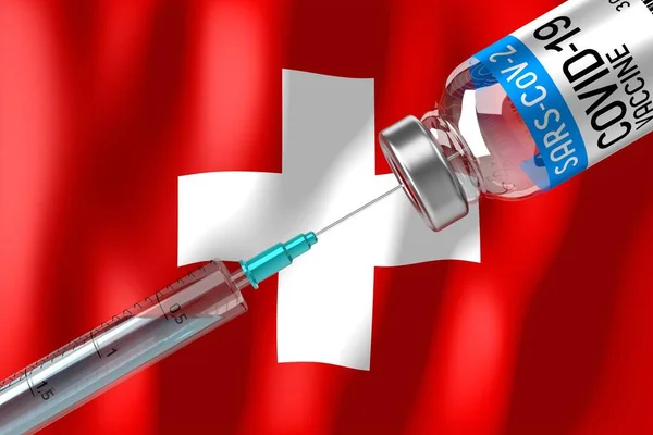 Covid Sars Cov Program Coronavirus Vaccination Schweiz Hætteglas Sprøjte Illustration - Stock-foto