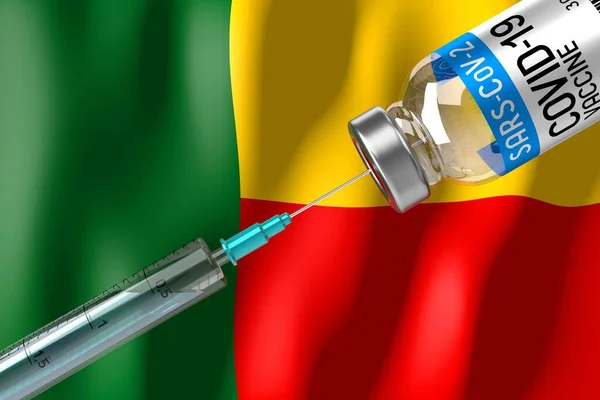Covid Sars Cov Program Vaksinasi Coronavirus Benin Vial Dan Syringe — Stok Foto