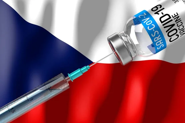 Covid Sars Cov Program Coronavirus Vaccination Tjekkiet Hætteglas Sprøjte Illustration - Stock-foto