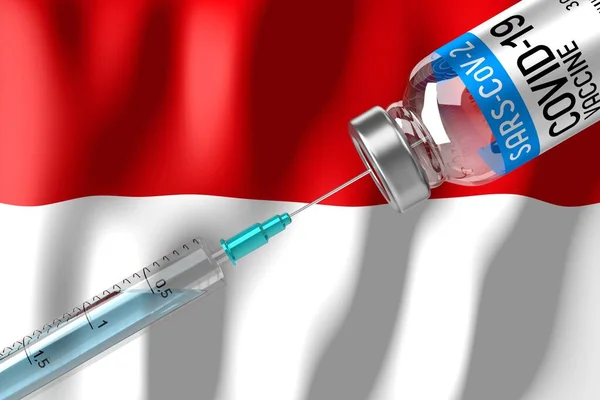 Covid Sars Cov Program Coronavirus Vaccination Indonesien Hætteglas Sprøjte Illustration - Stock-foto