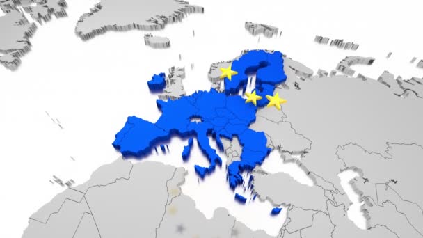 Europeiska Unionens Karta Och Flagga Fallande Stjärnor Animation 3840X2160 Återgivning — Stockvideo