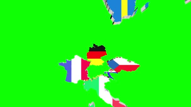 Unia Europejska Flagi Międzynarodowe Kraje Odizolowane Zielonym Tle Animacja 3840X2160 — Wideo stockowe