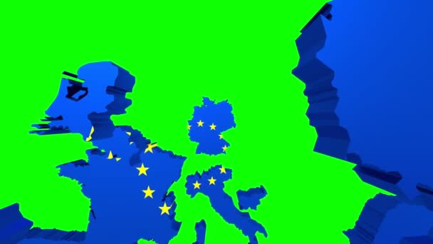 Europeiska Unionen Karta Och Flagga Länder Isolerade Grön Bakgrund Animation — Stockvideo
