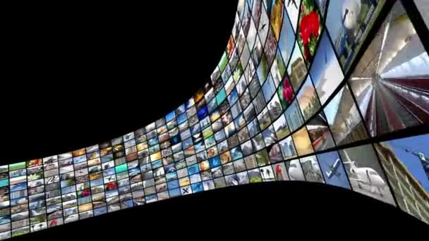 Wall Screens Many Images Great Topics Broadcasting Channels Movies Internet — Video Stock