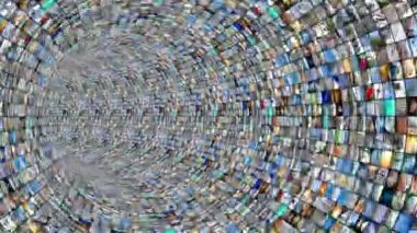 Rotating tunnel with many images - great for topics like broadcasting, Internet connection, entertainment etc - loopable digital animation - 4K animation (3840x2160 px), 3D rendering.