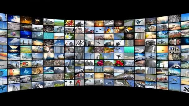 Wall Screens Many Images Great Topics Broadcasting Channels Movies Internet — Video Stock