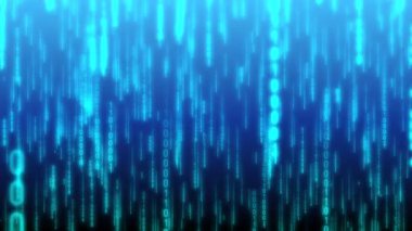 Mavi ikili kod düşüyor - matris konsepti. Kamera tam düşen rakamları, parlaklık efektini, gradyan arkaplanı - 3840x2160 px).