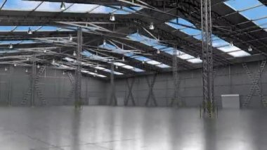 Çatı pencereleri ve birkaç sütunlu boş depo - 3840x2160 px).