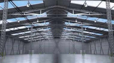 Çatı pencereleri ve birkaç sütunlu boş depo - 3840x2160 px).