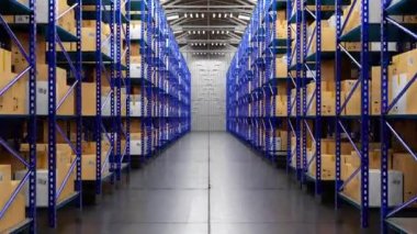 Ambardaki raflardaki paketler - lojistik, nakliye, depolama konsepti - 3840x2160 px).