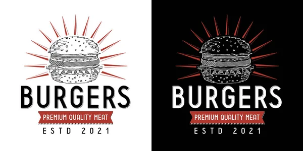 Hamburguesas Parrilla Barbacoa Vector Logotipo — Vector de stock