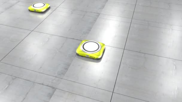 Yellow Autonomous Robots Moving Warehouse Artificial Intelligence Logistics Shipping Storage — Stock Video